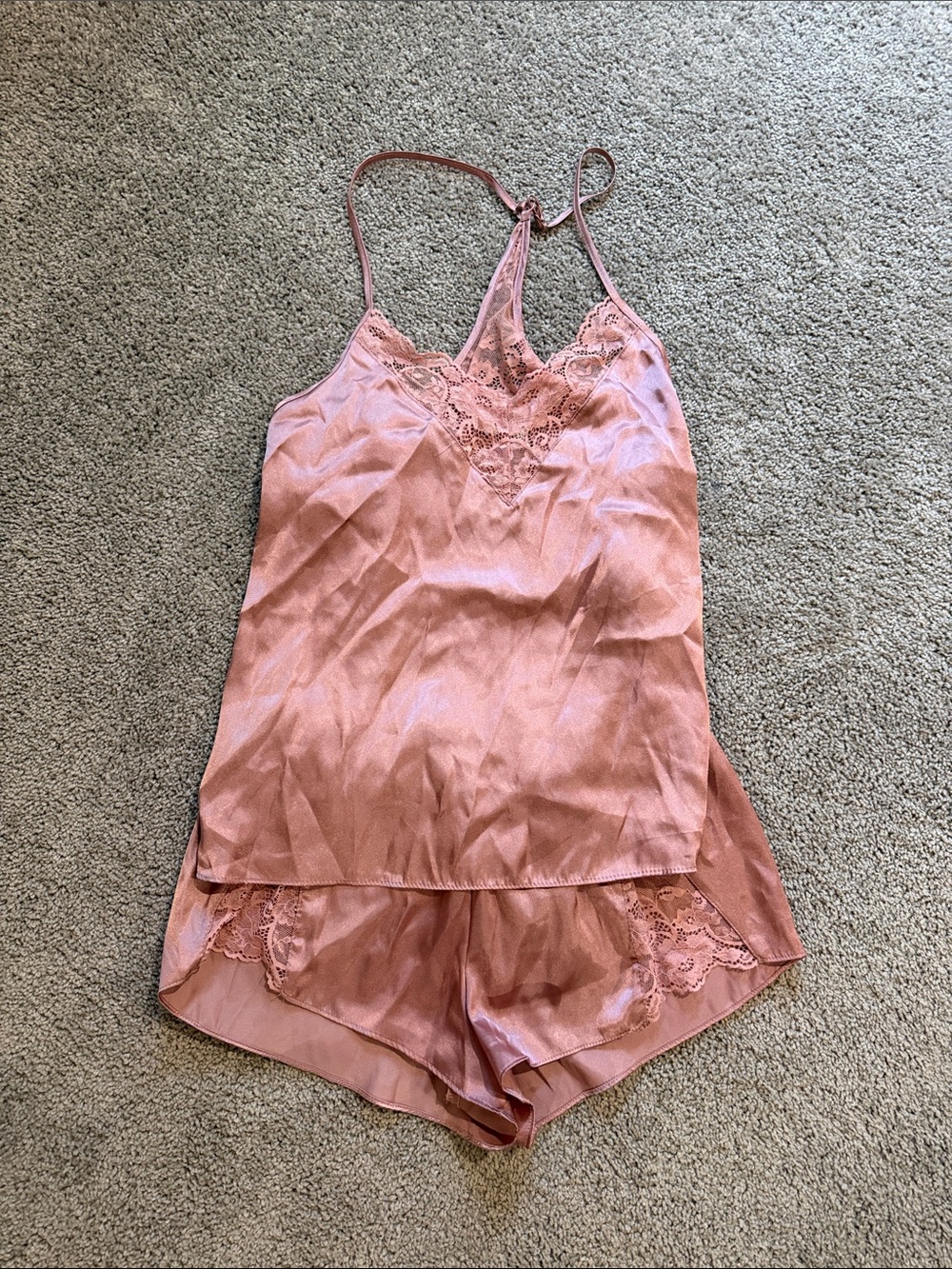 Lace-Trim Satin Cami & Short Sleep Set - Pink